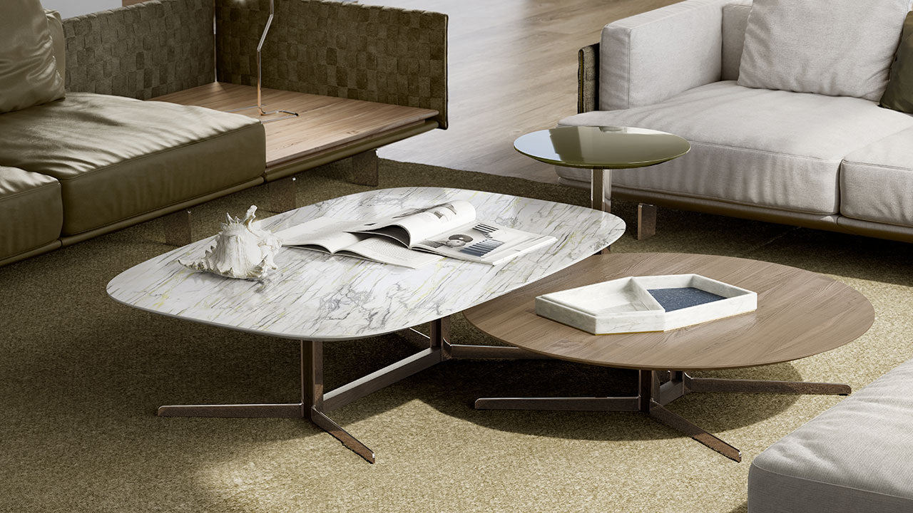 CAMPUS Square low coffee table with marble top