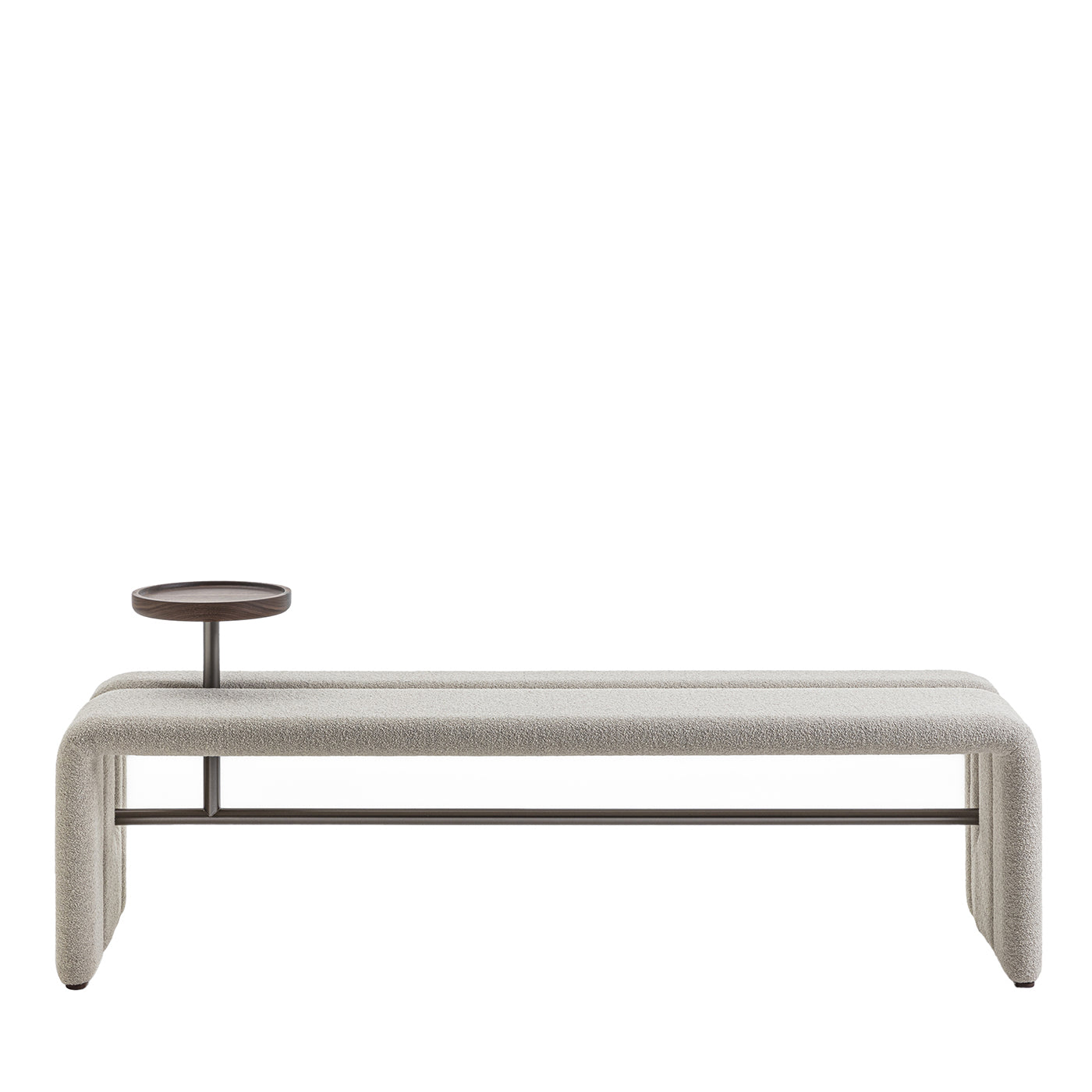 Butter White Fabric Bench with Walnut Tray