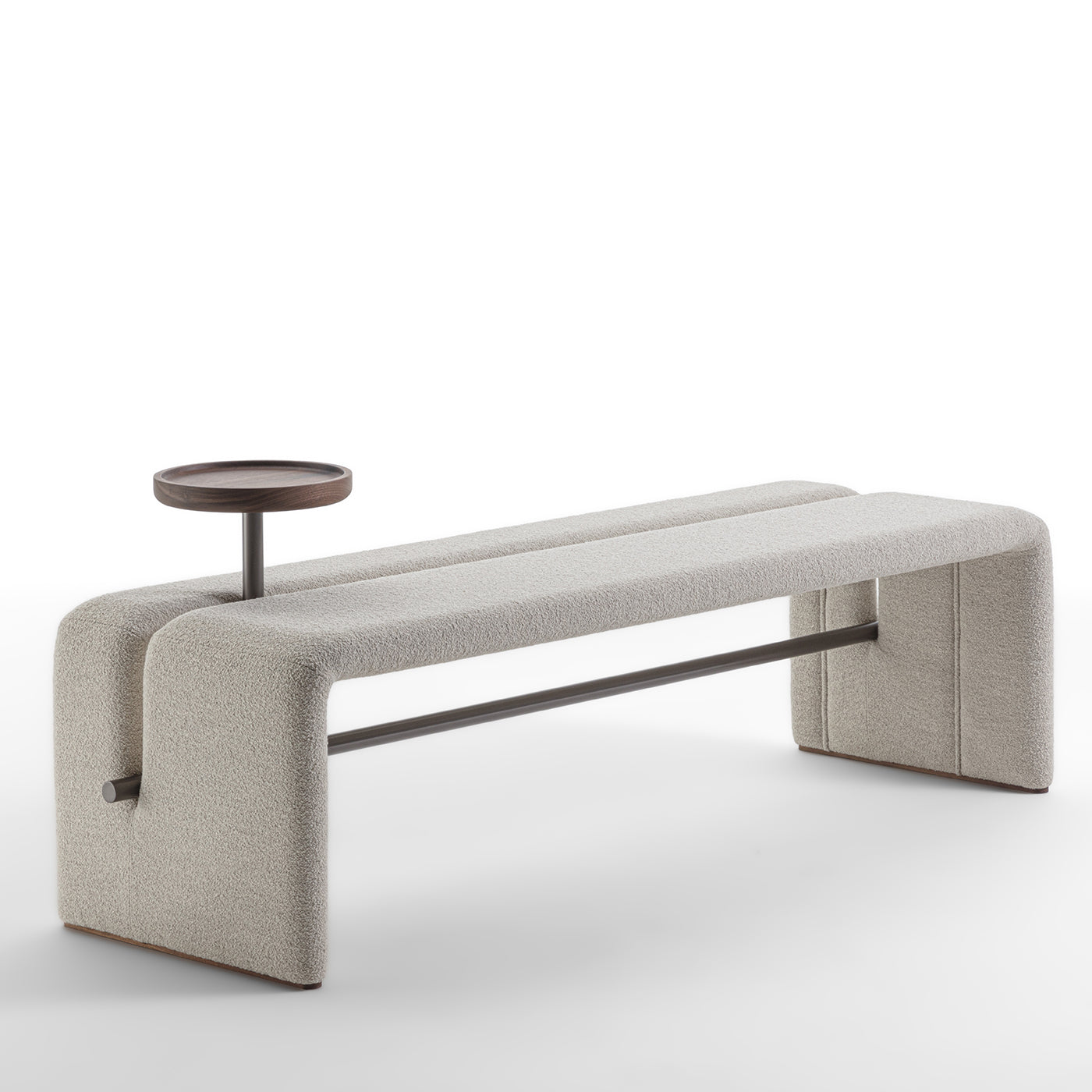 Butter White Fabric Bench with Walnut Tray