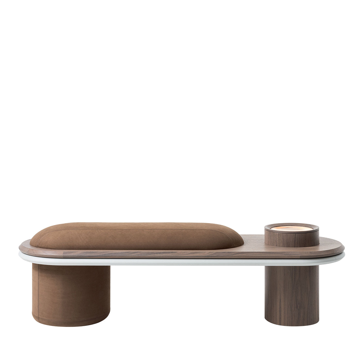 Liz Canaletto Walnut Top With Brown Suede Seat Bench