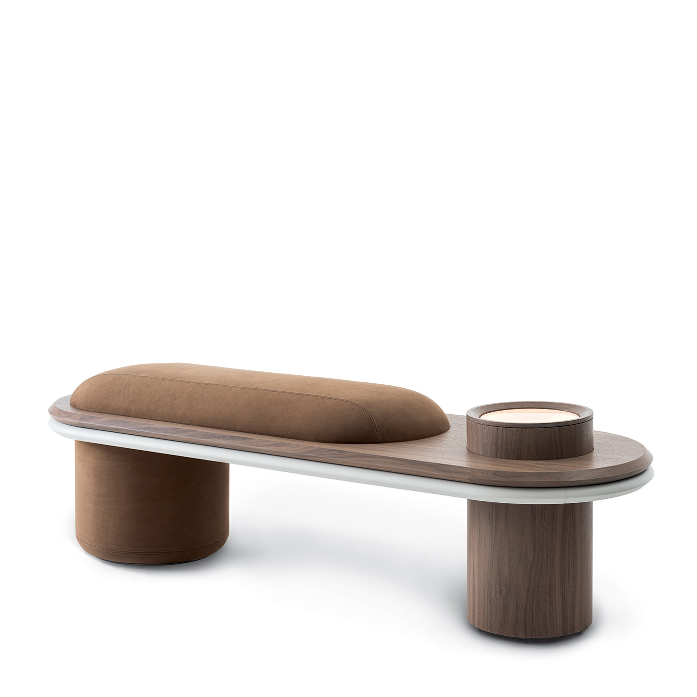 Liz Canaletto Walnut Top With Brown Suede Seat Bench