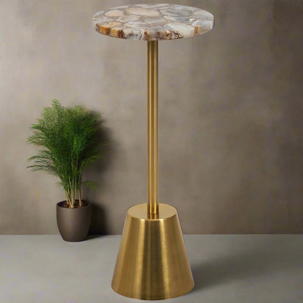 Agate Accent Table, Gold