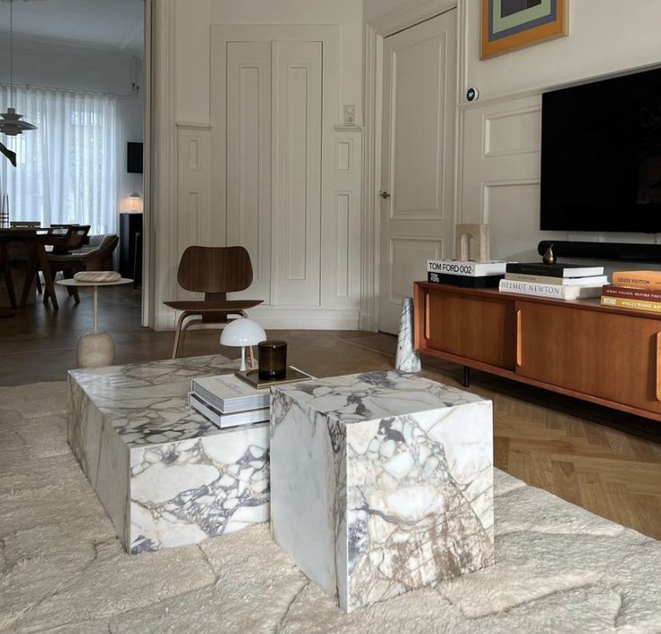 Copenhagen Calacatta Viola Marble Plinth Block Coffee Table