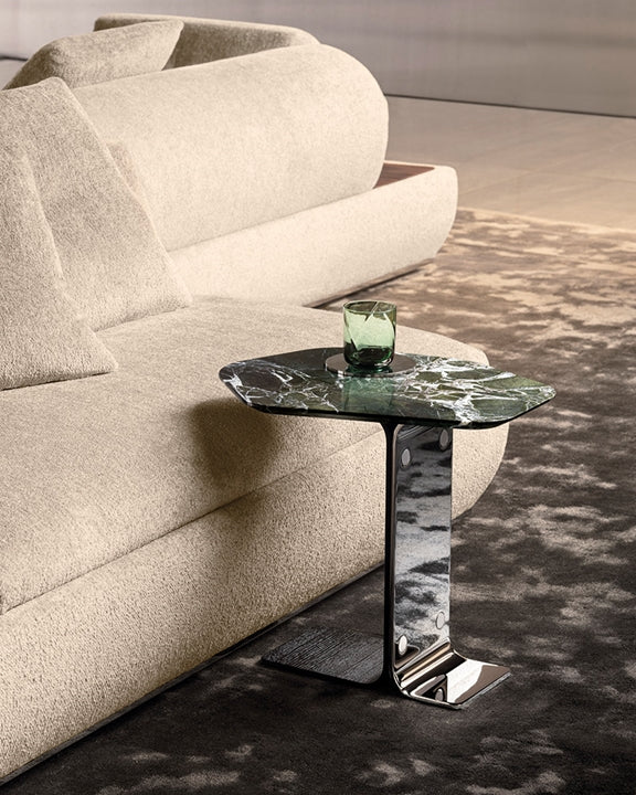 ETHAN Hexagonal Verde Lepanto marble, ash and chrome plated side table