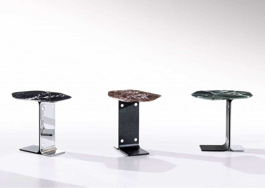 ETHAN Hexagonal Verde Lepanto marble, ash and chrome plated side table