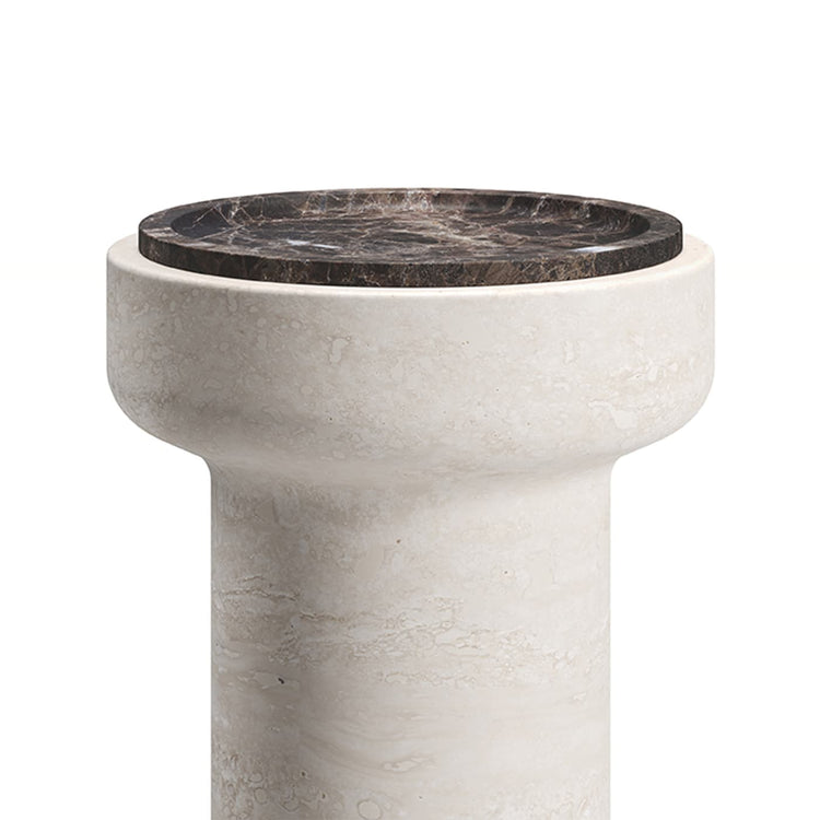 ivoli side table in travertine and marble