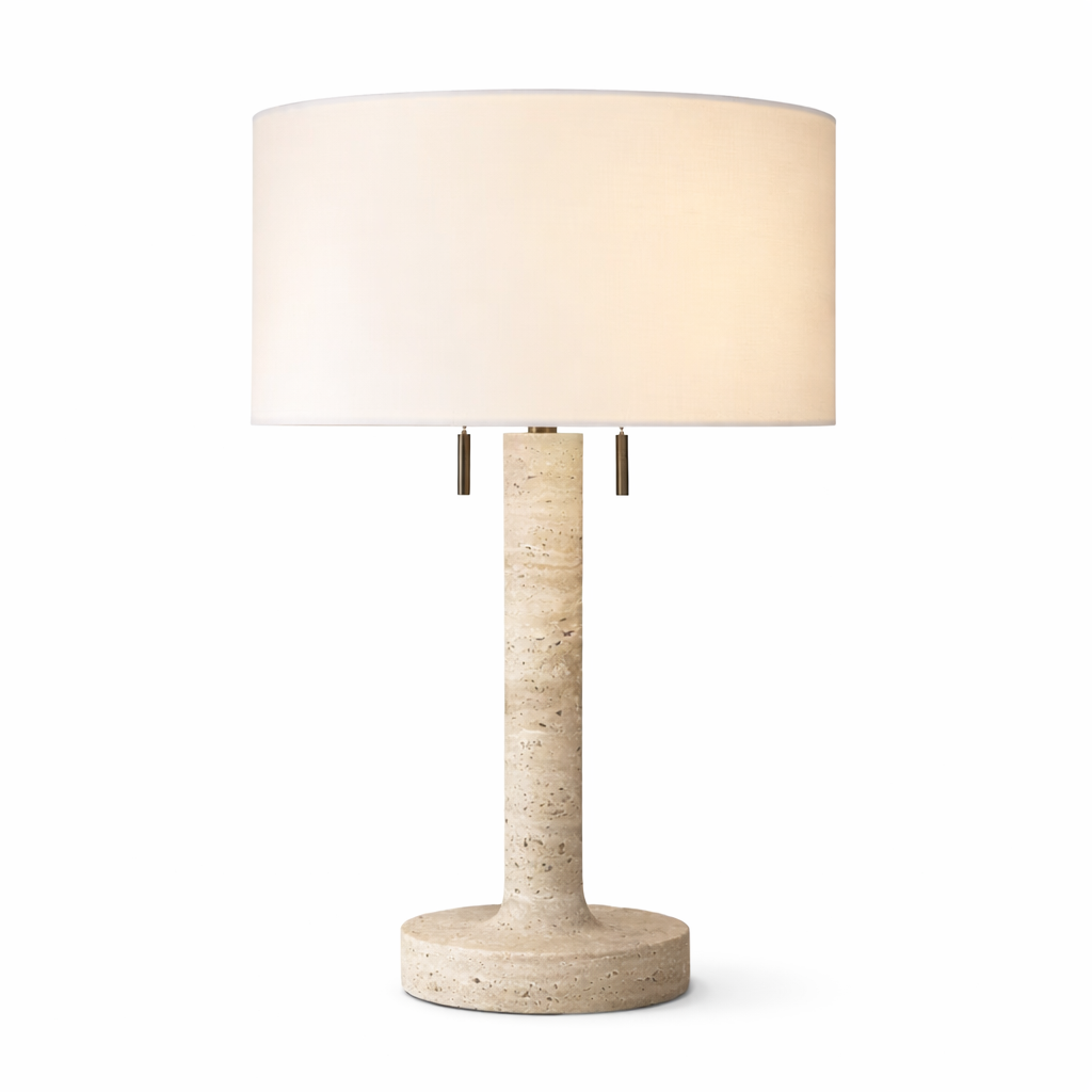 CLAUDIO TRAVERTINE PEDESTAL TABLE LAMP