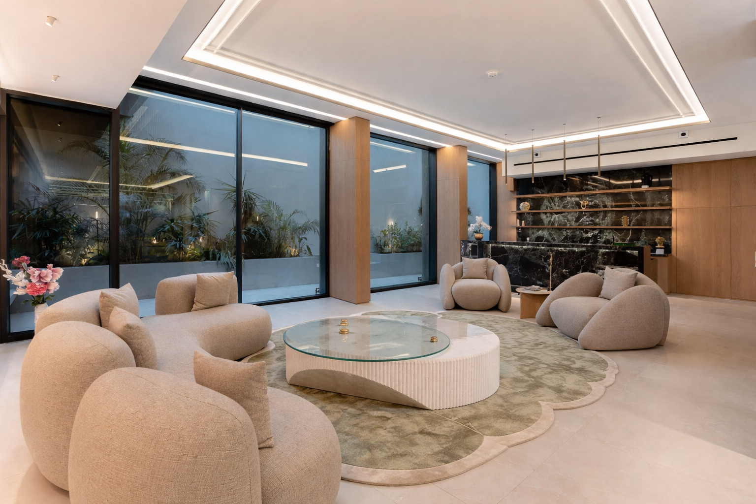 Constellation Travertine Marble & Brass Coffee Table
