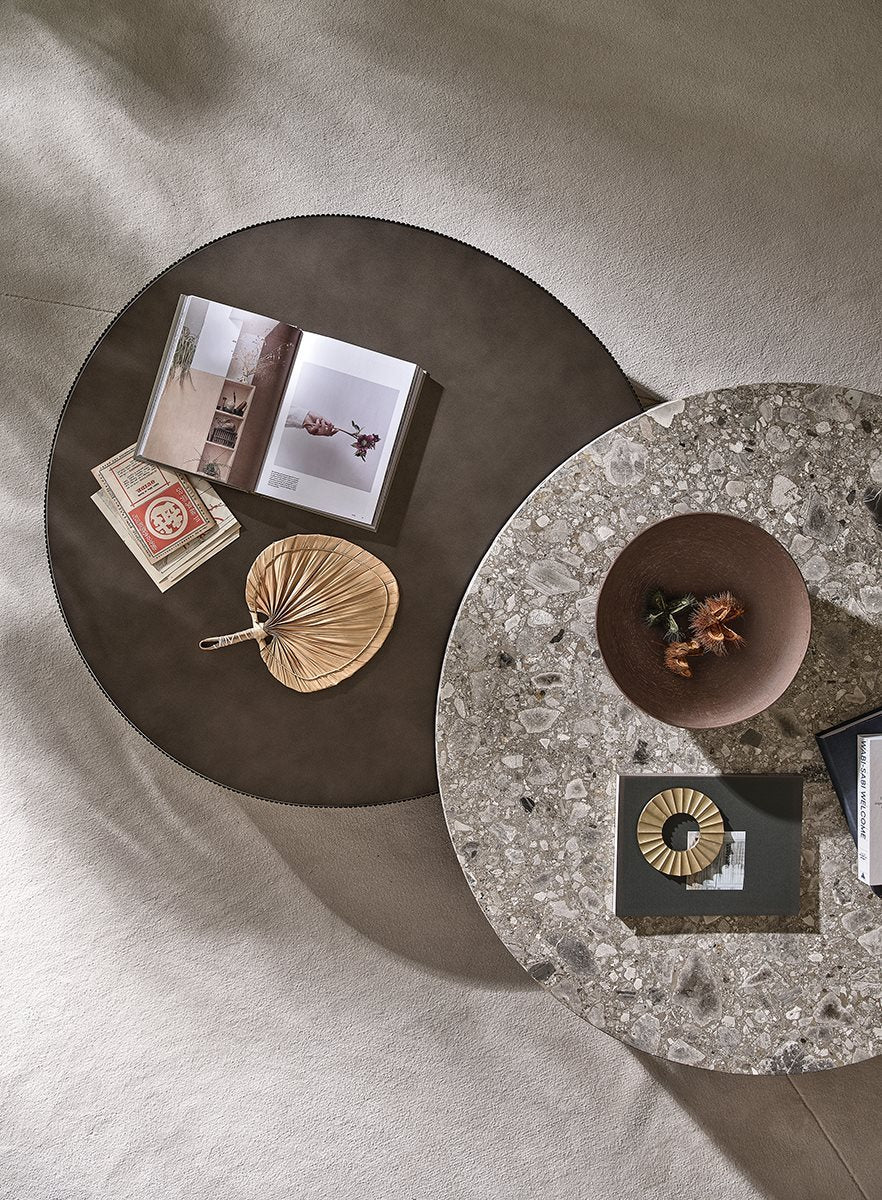 CLEMO Round travertine coffee table