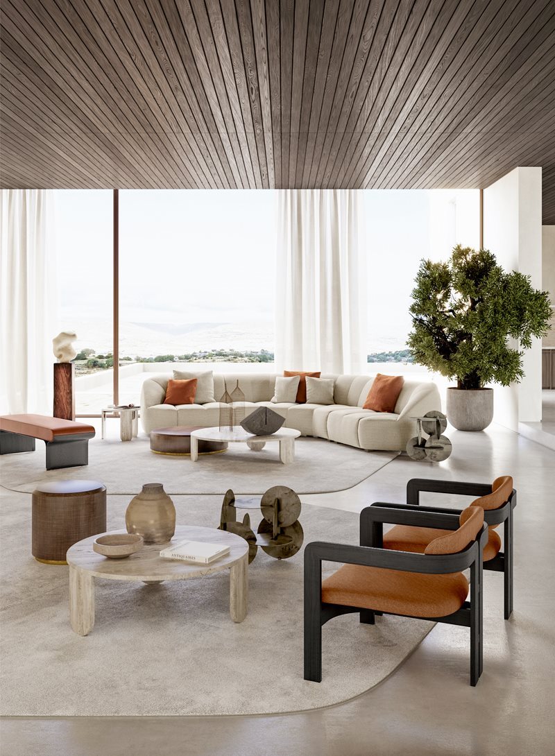 CLEMO Round travertine coffee table