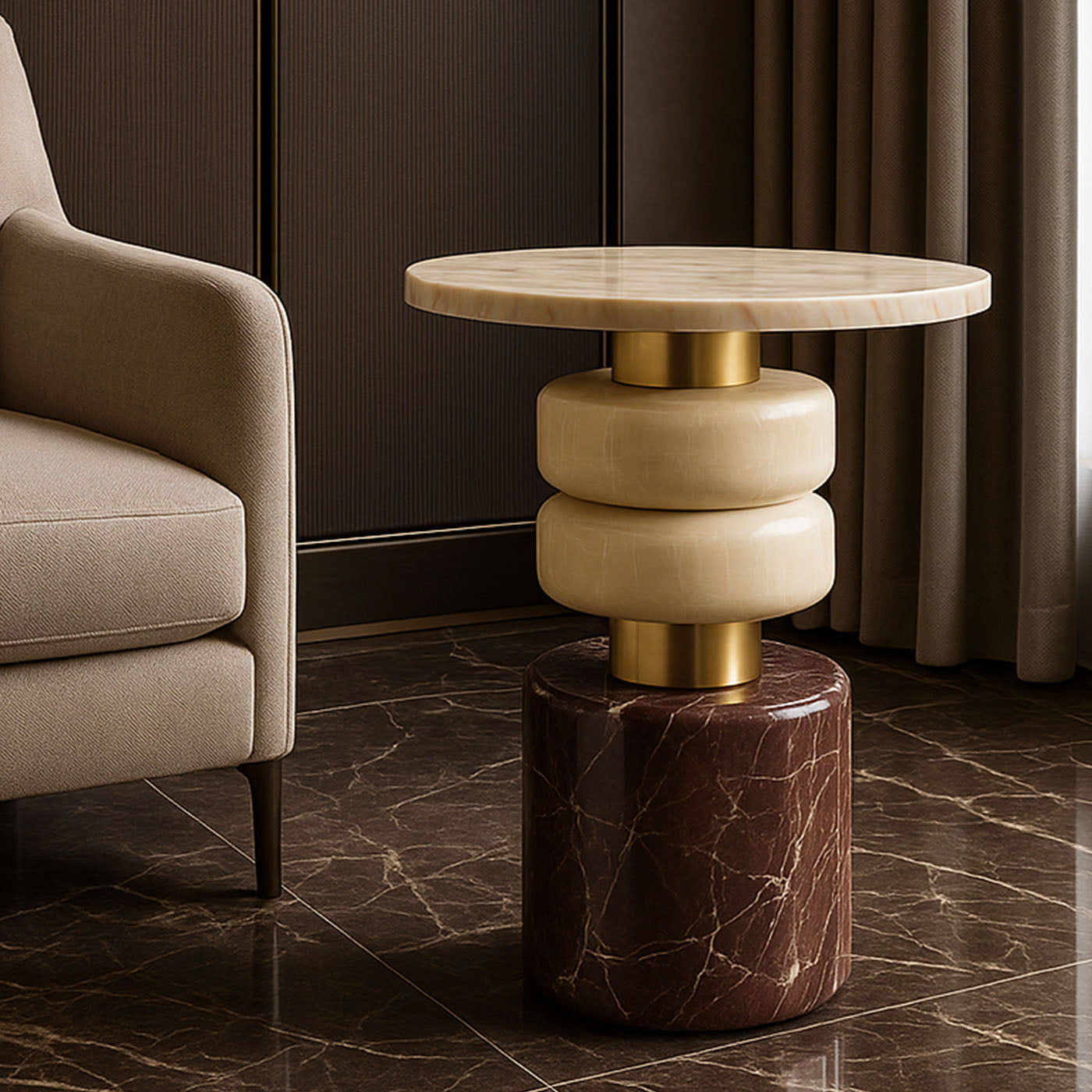 Marshmallow Marble & Brass Side Table