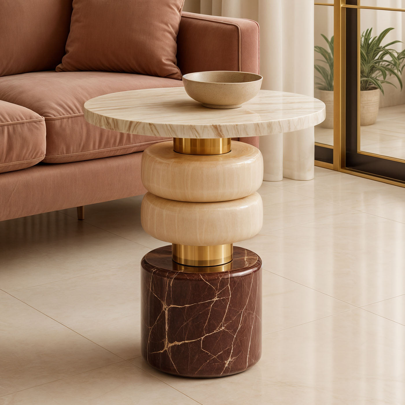 Marshmallow Marble & Brass Side Table