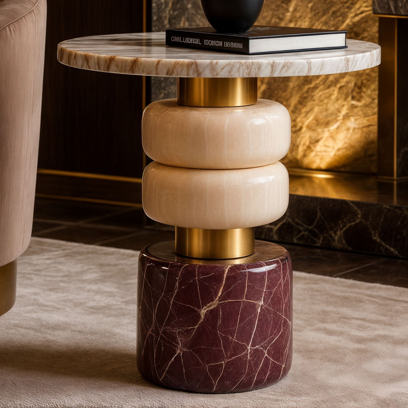 Marshmallow Marble & Brass Side Table