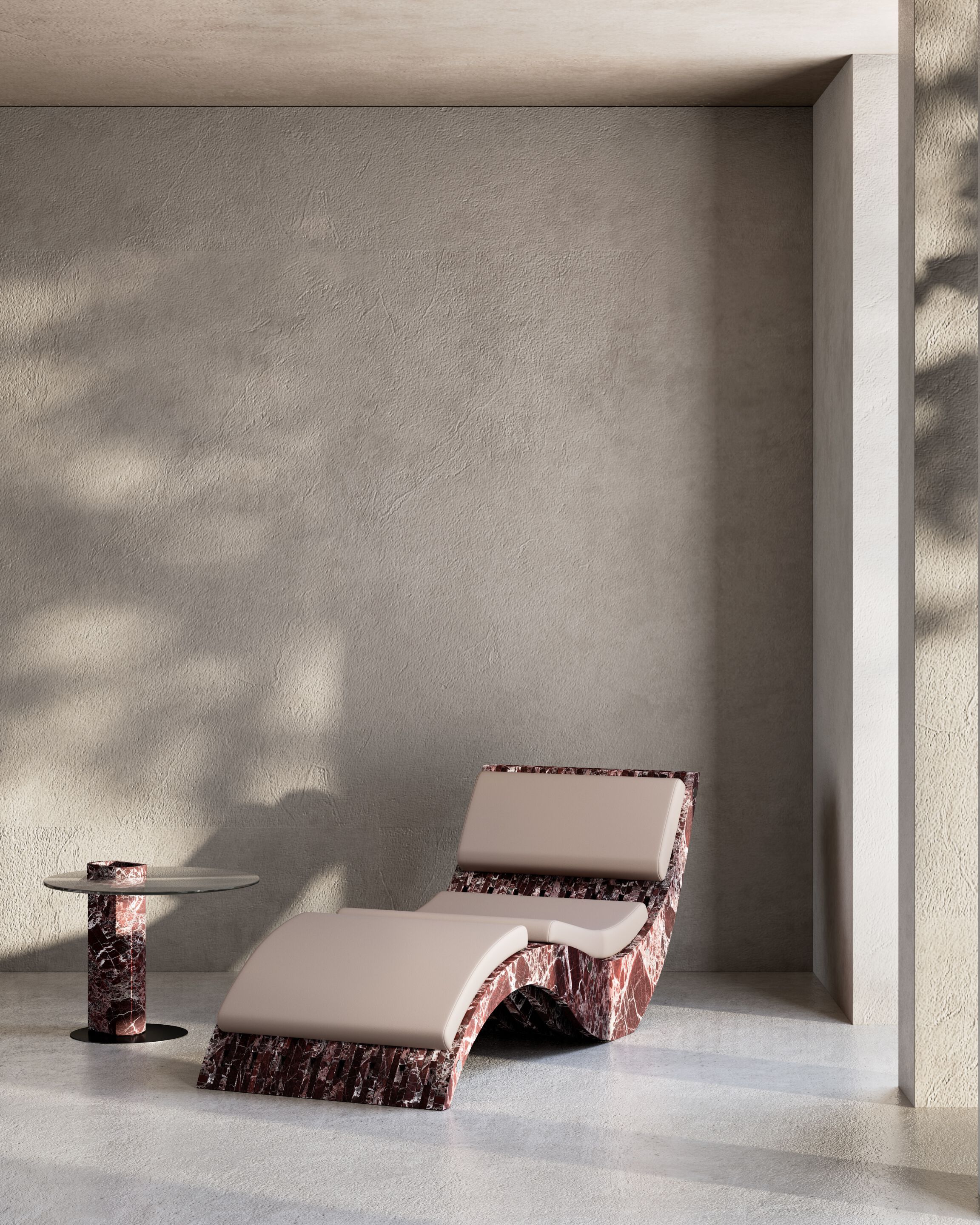 ECLIPSE Oval Rojo Levanto marble and glass side table