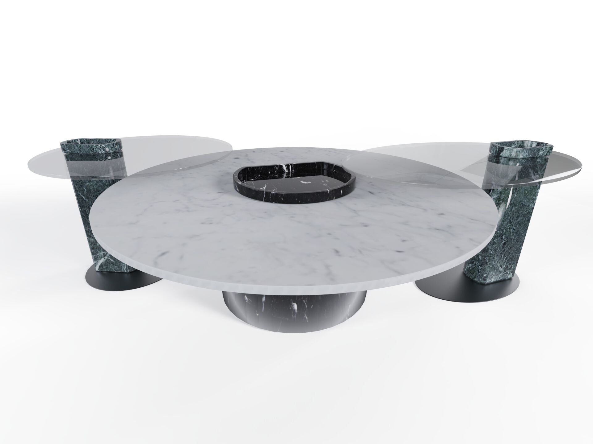 ECLIPSE Oval Rojo Levanto marble and glass side table