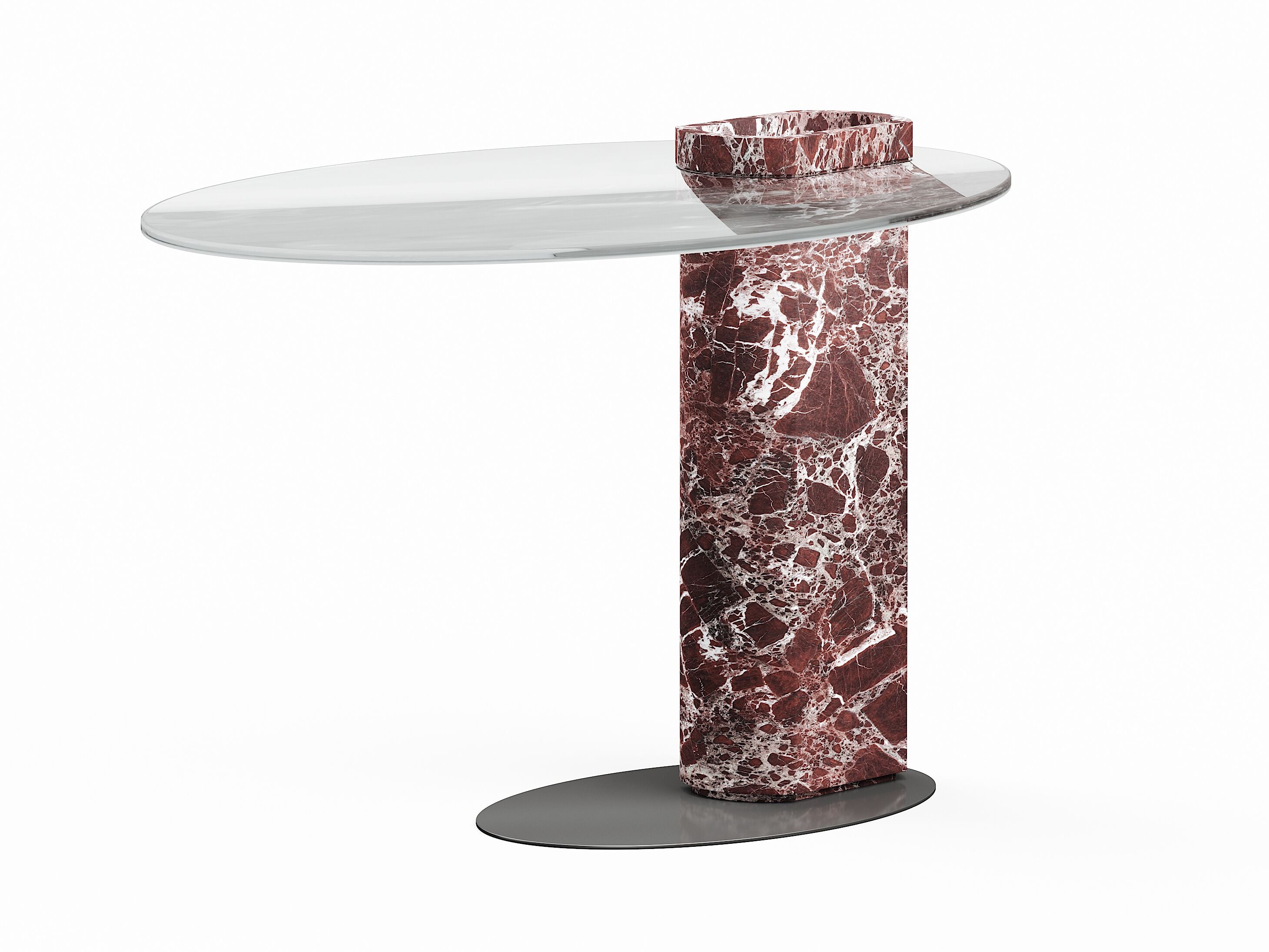 ECLIPSE Oval Rojo Levanto marble and glass side table