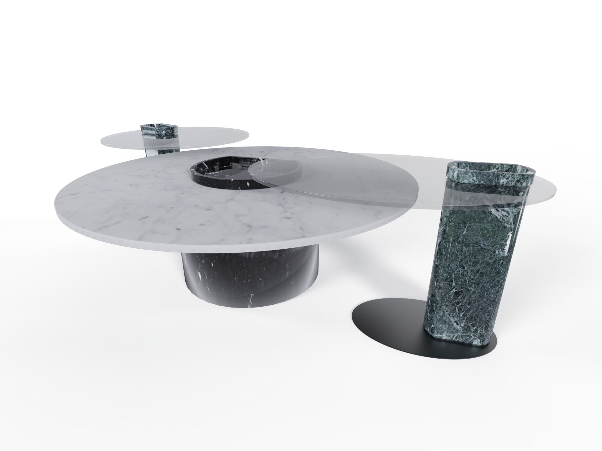 ECLIPSE Oval Rojo Levanto marble and glass side table