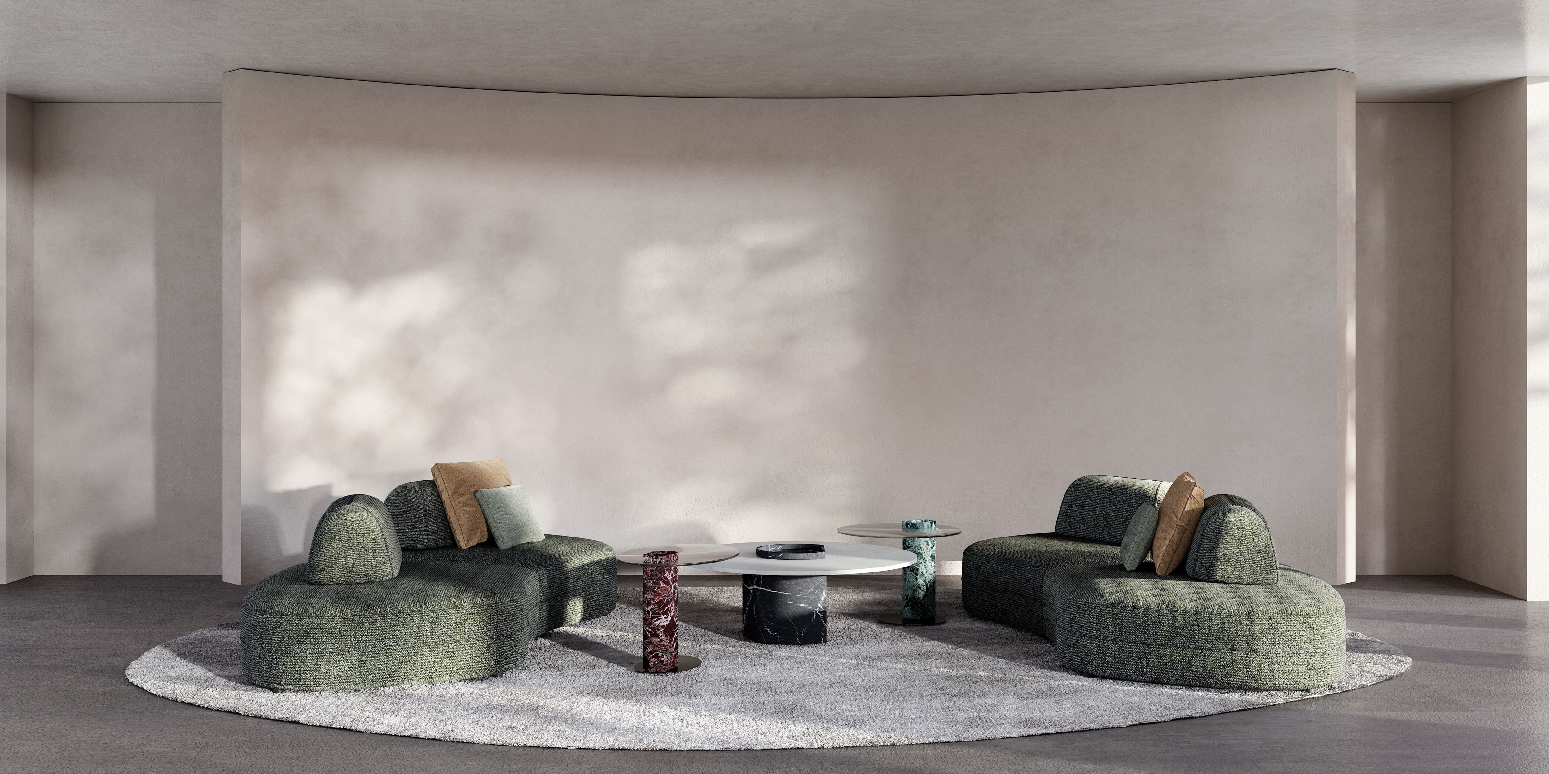 ECLIPSE Oval Rojo Levanto marble and glass side table