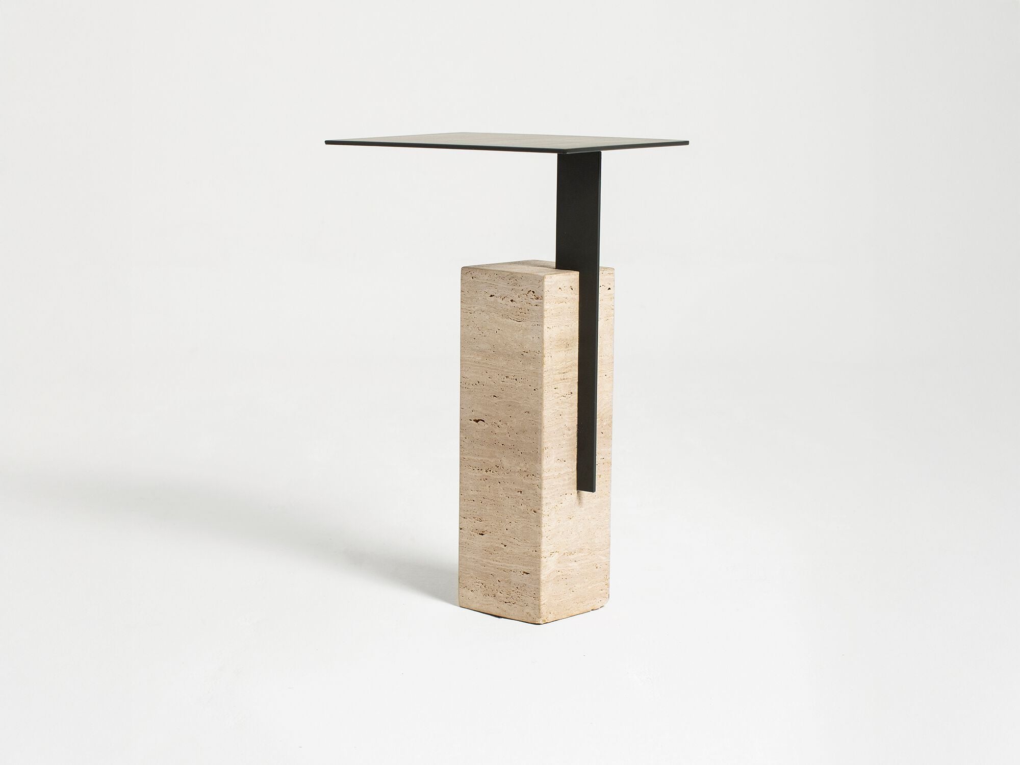 MONO Side table with travertine base and metal top
