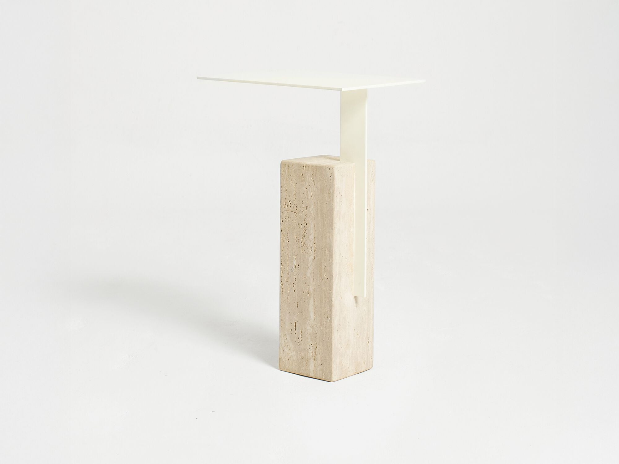 MONO Side table with travertine base and metal top