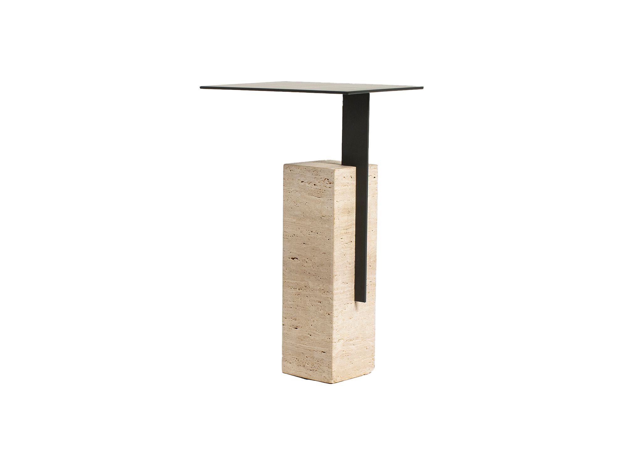 MONO Side table with travertine base and metal top