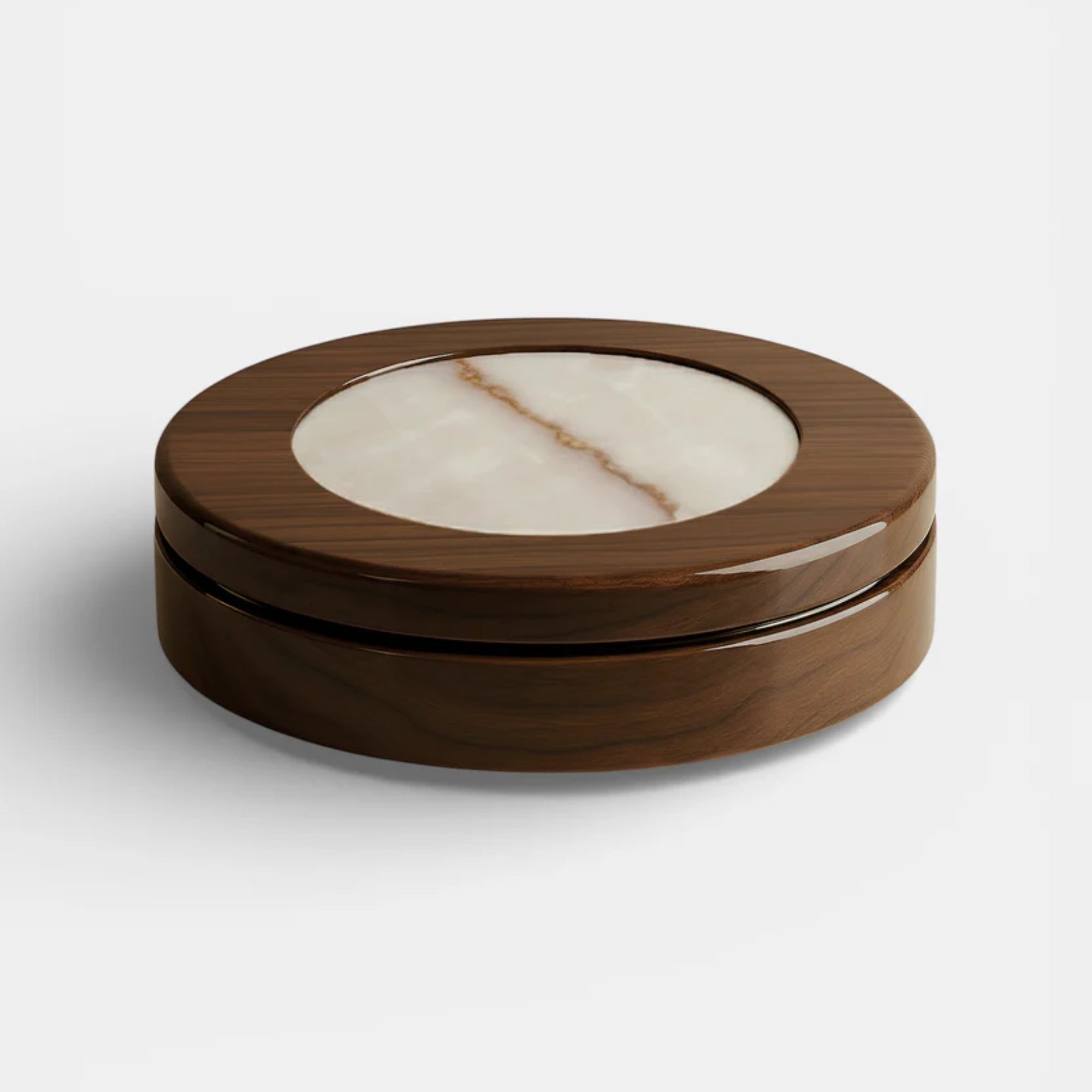 Yoyo Wood and Shell Onyx Coffee Table with casters
