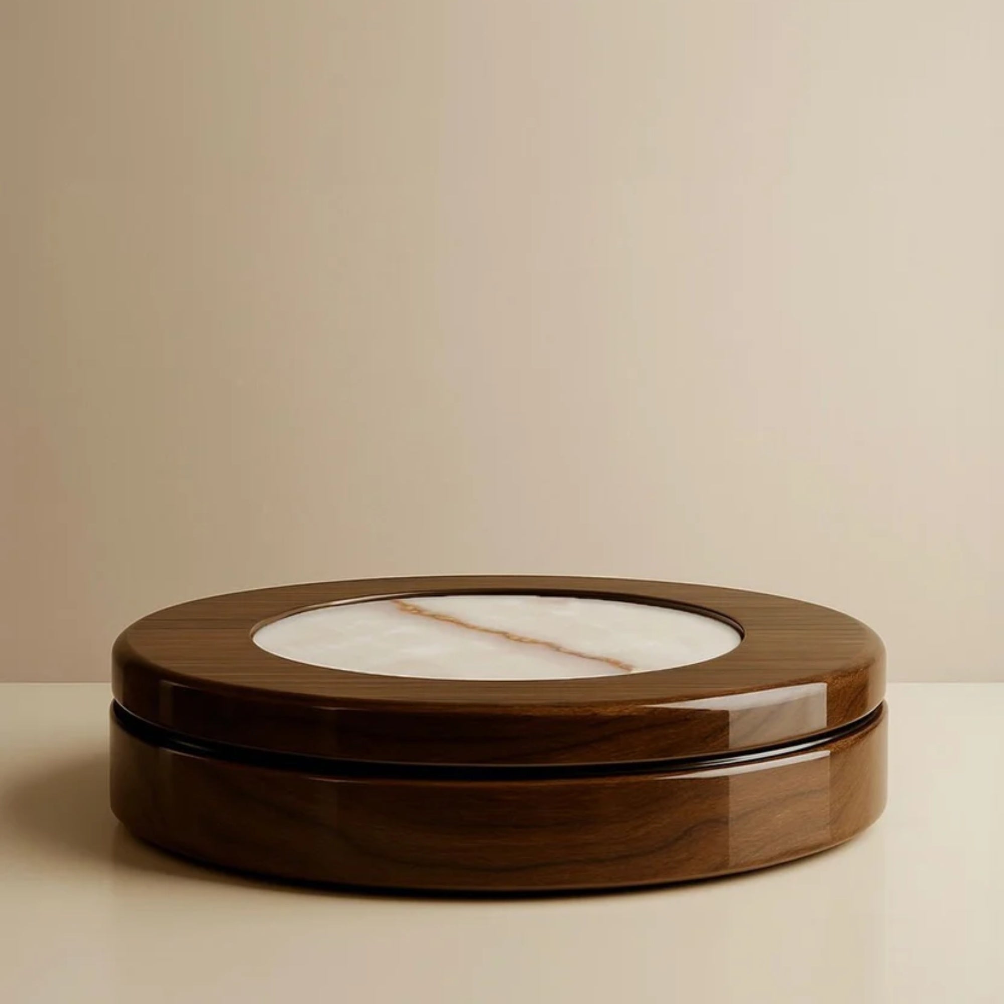 Yoyo Wood and Shell Onyx Coffee Table with casters