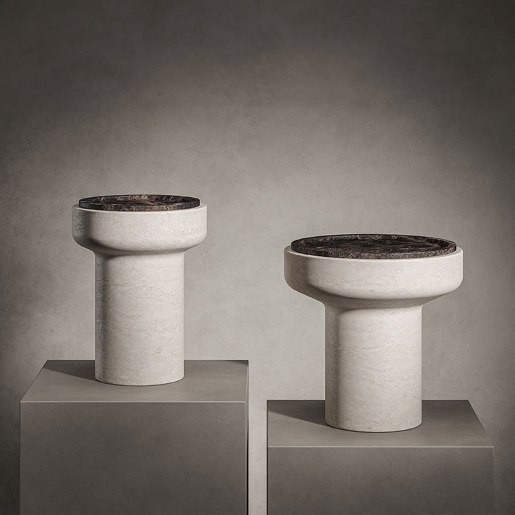 ivoli side table in travertine and marble