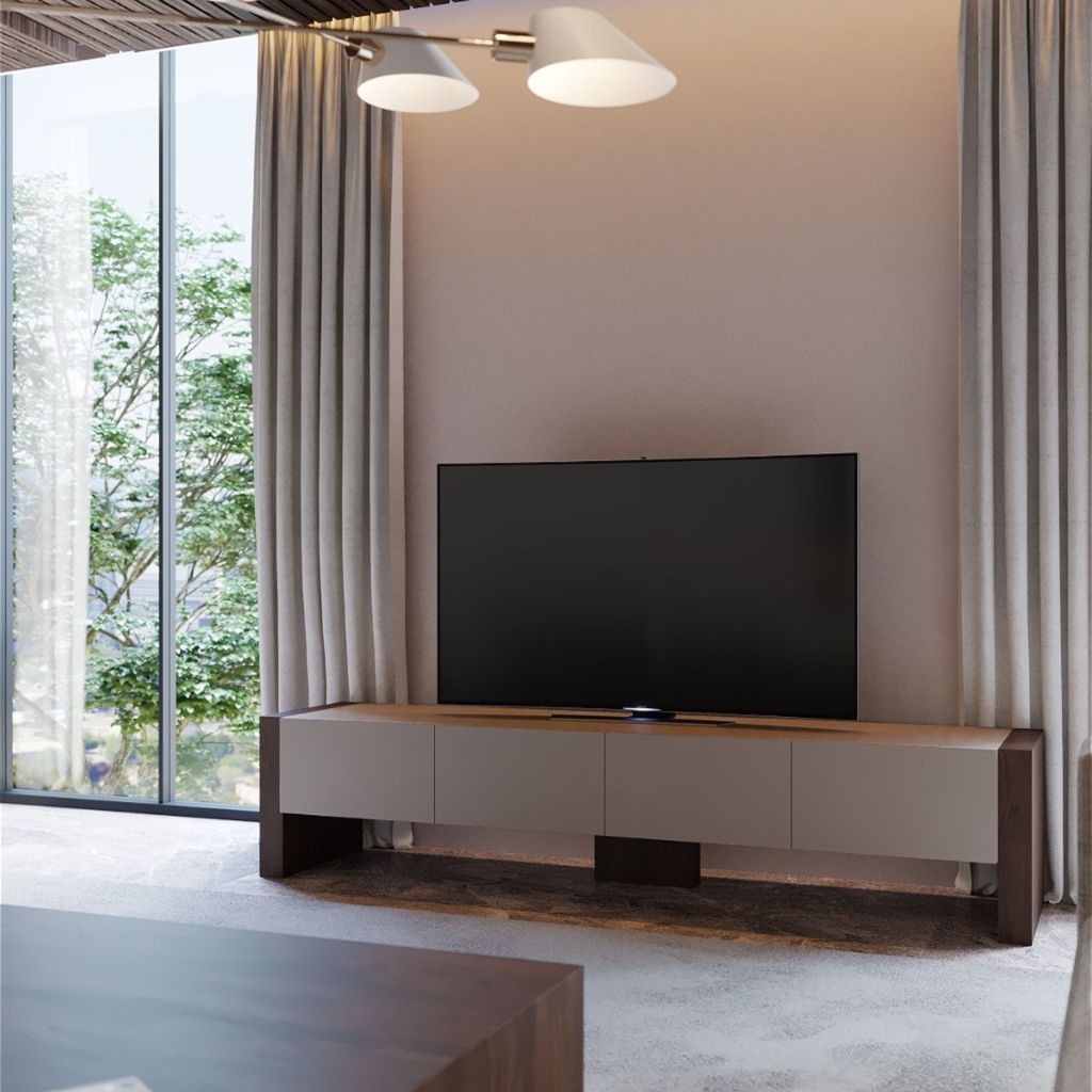 Faro Mobile TV basso in legno con ante a ribalta