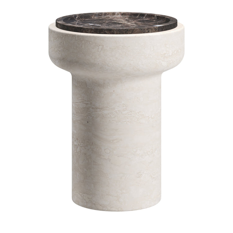 ivoli side table in travertine and marble