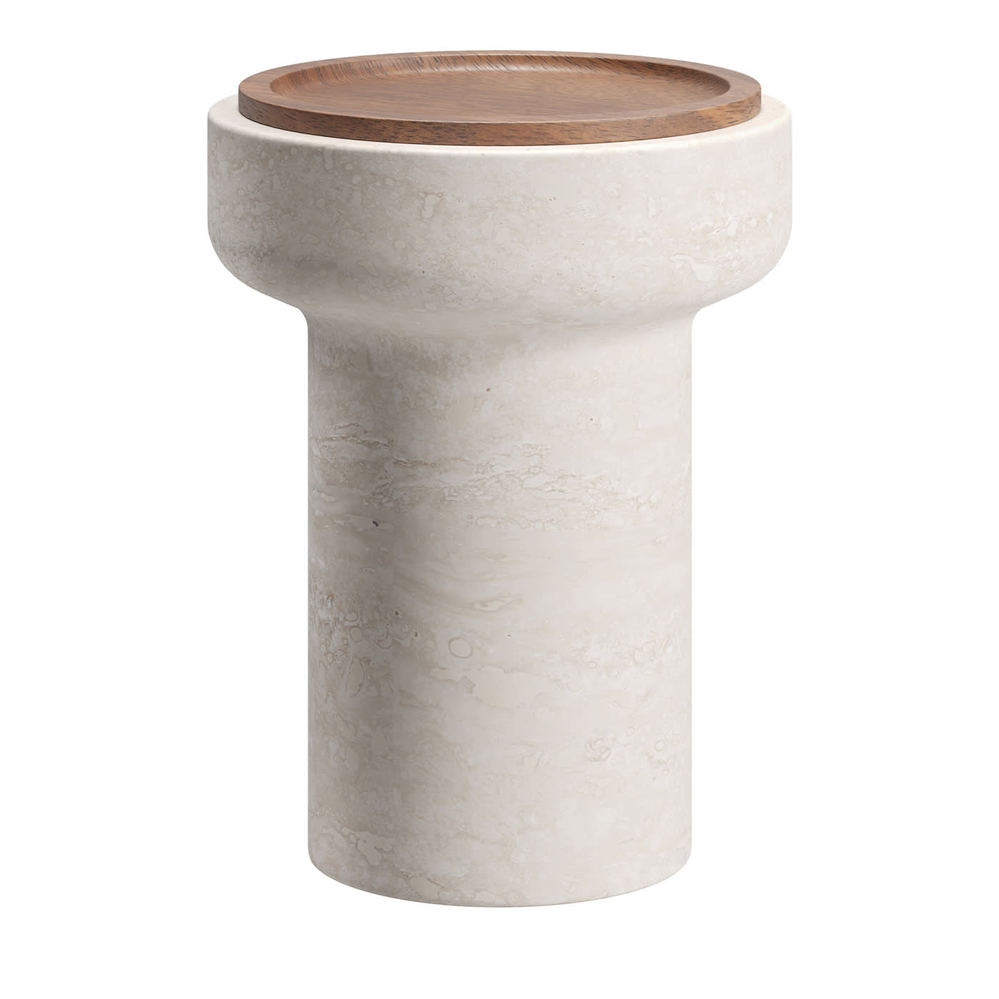 ivoli side table in travertine and marble