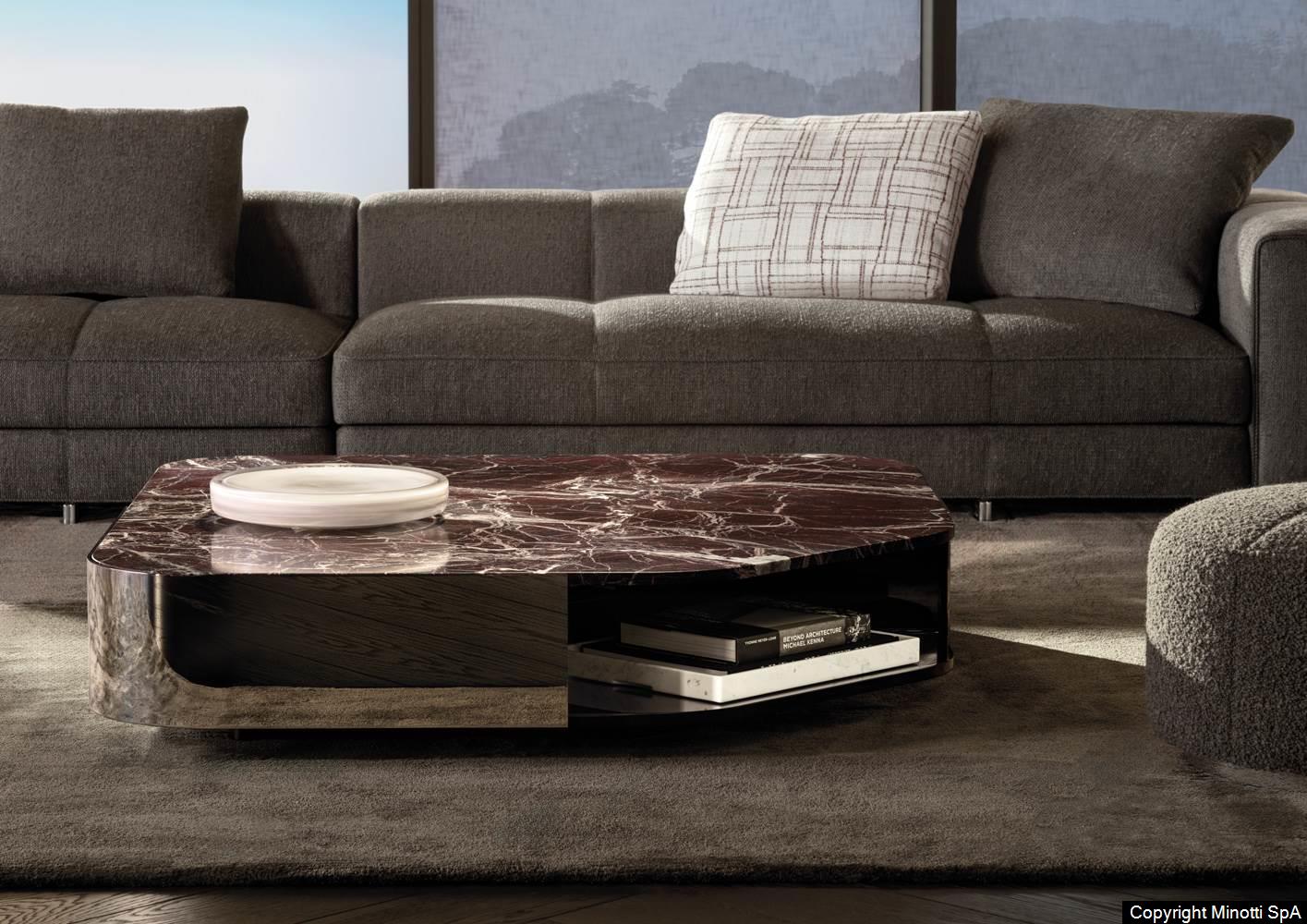 DIAGRAMMA Verde Lepanto marble and stainless steel coffee table with storage space
