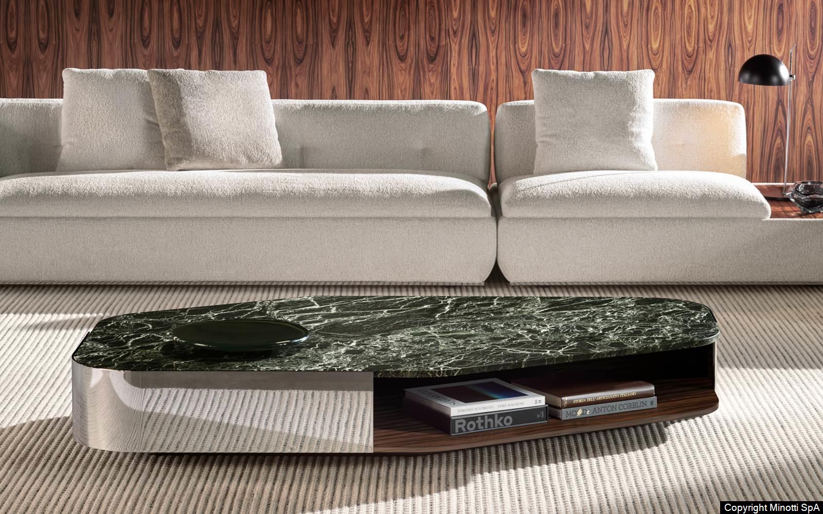 DIAGRAMMA Verde Lepanto marble and stainless steel coffee table with storage space