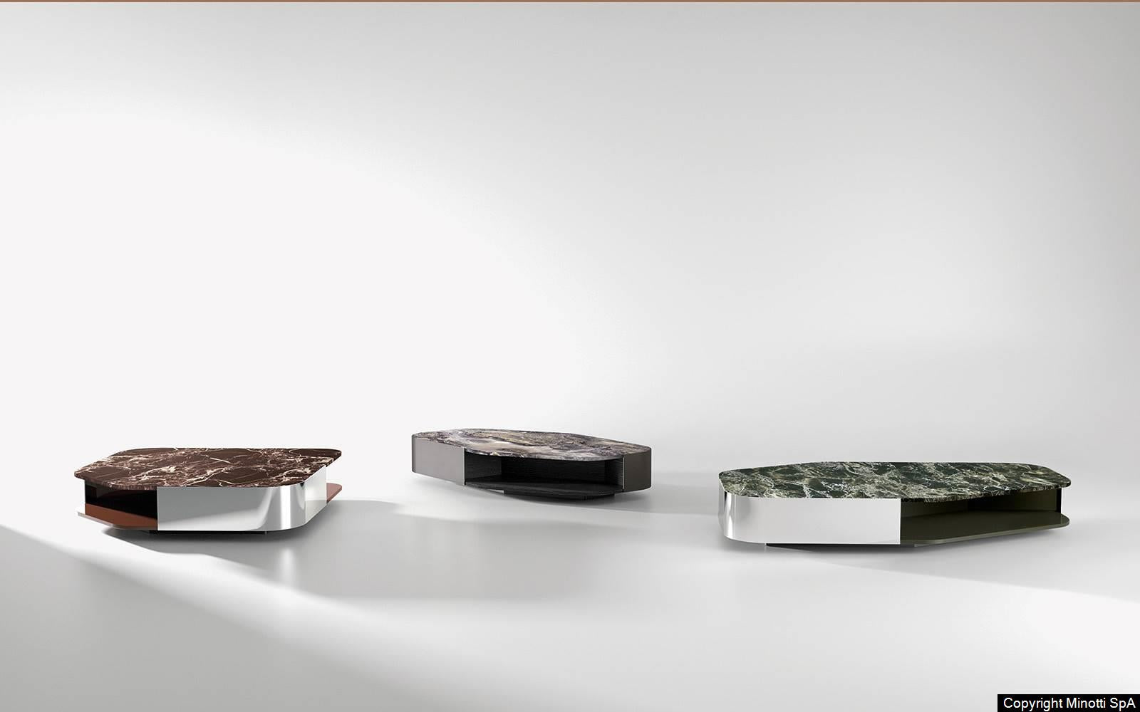DIAGRAMMA Verde Lepanto marble and stainless steel coffee table with storage space