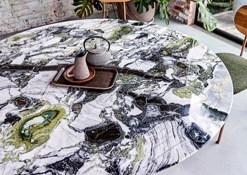 The Yutapi Ice Jade Marble & Metal Dining Table