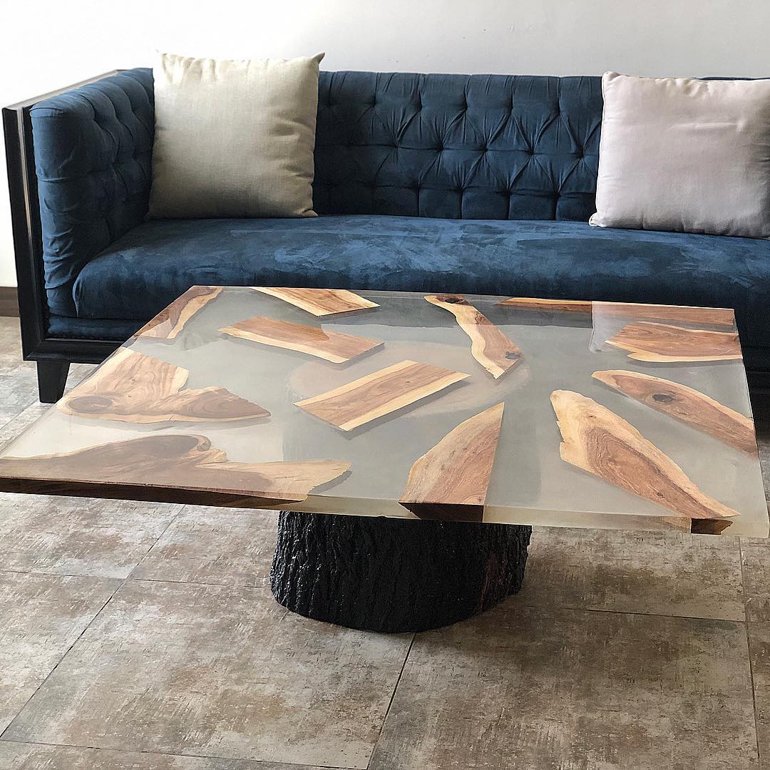 Epoxy resin sunken live edge & Tree shank Coffee table
