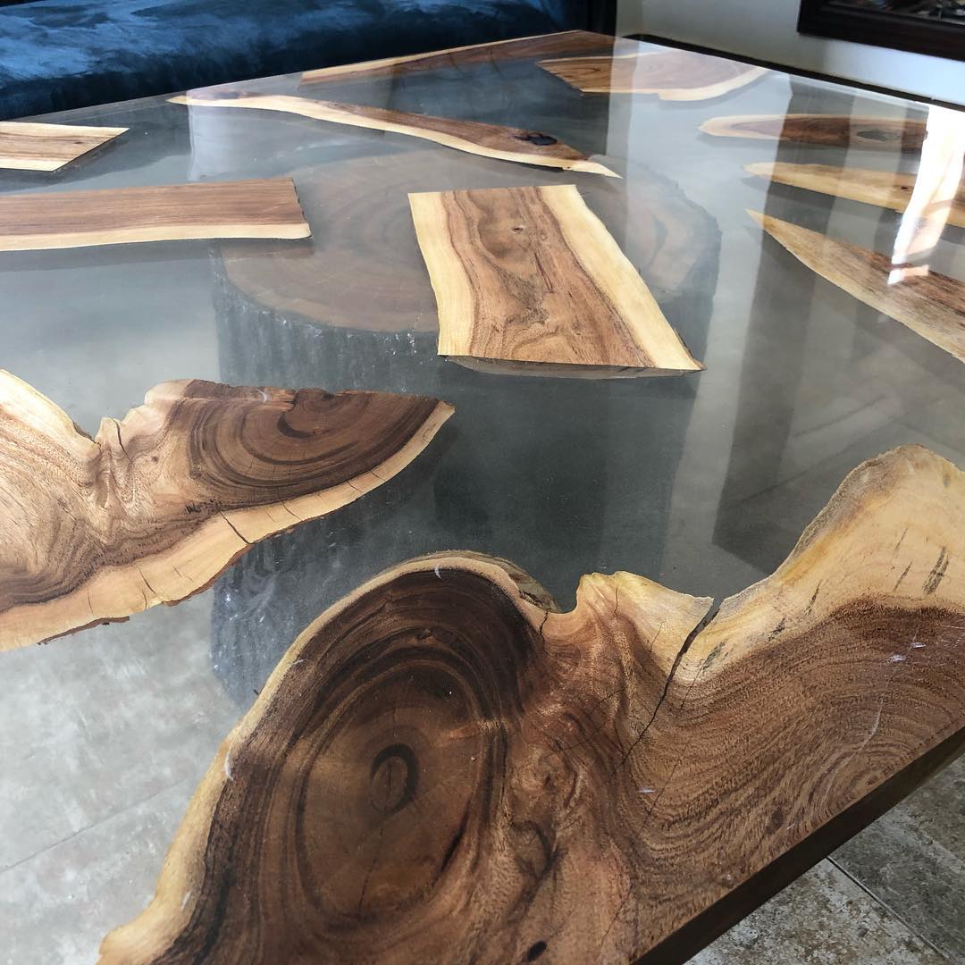 Epoxy resin sunken live edge & Tree shank Coffee table