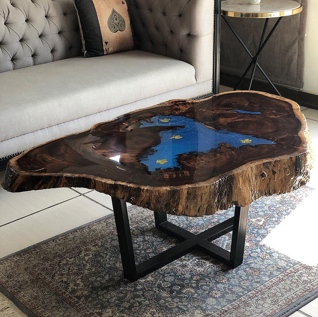 Tamarind live edge & Ultra Marine blue epoxy Coffee table