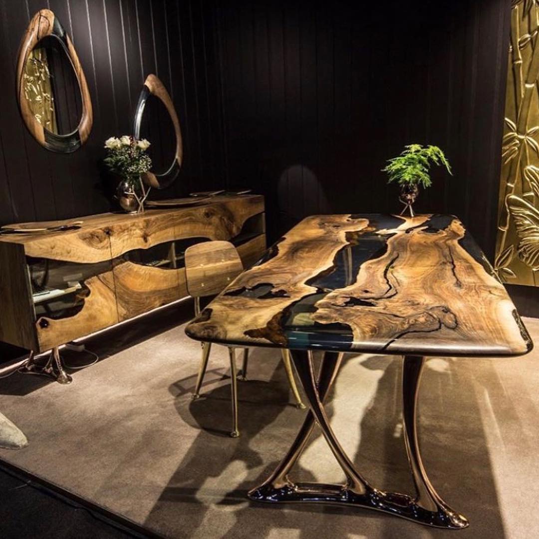 OSSO Brass Epoxy Resin Live Edge Credenza