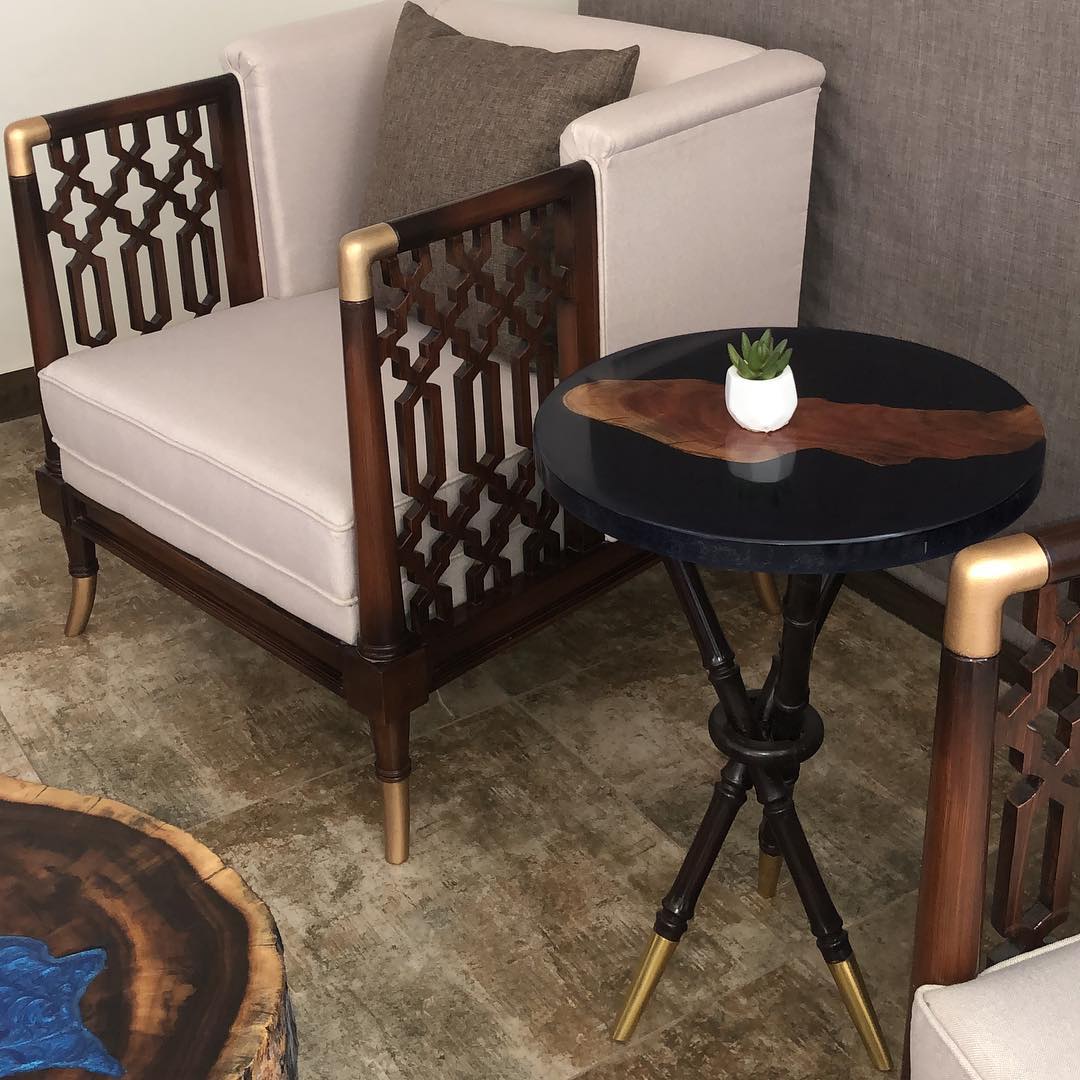 Epoxy Resin Live Edge Bamboo Side End Table
