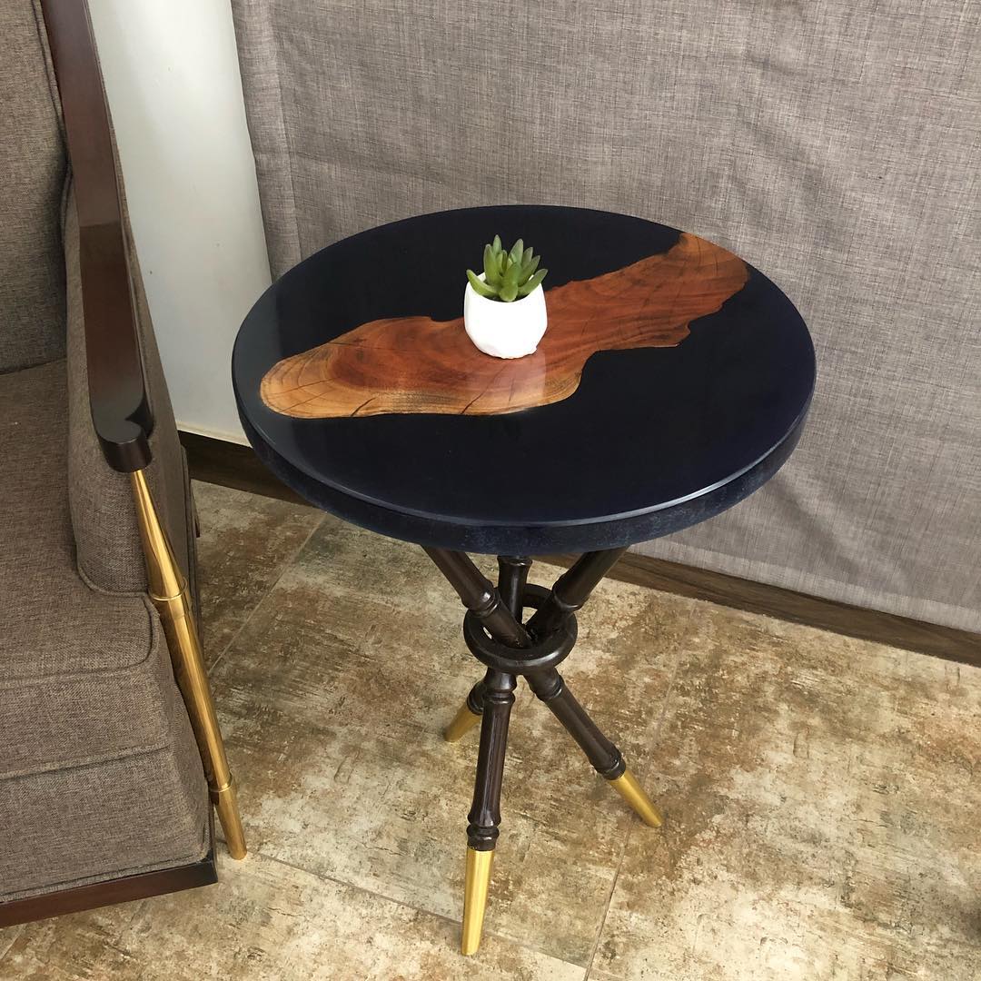 Epoxy Resin Live Edge Bamboo Side End Table