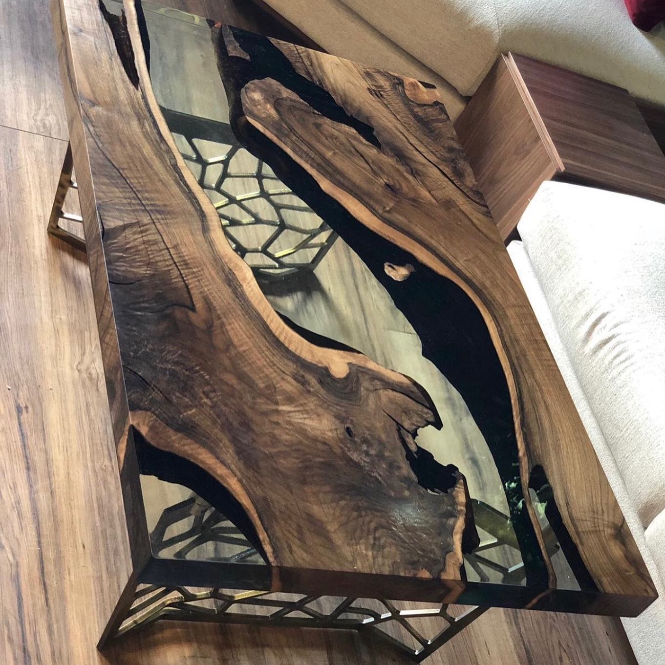 Voronoi Live Edge Epoxy Resin Coffee Table