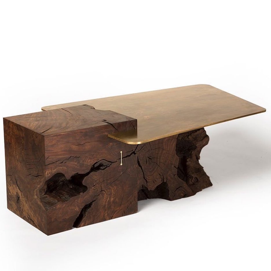 Rosewood block slammed Brass coffee table
