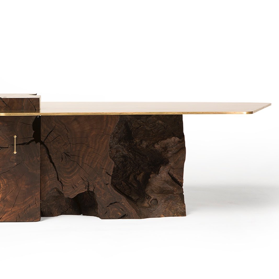 Rosewood block slammed Brass coffee table