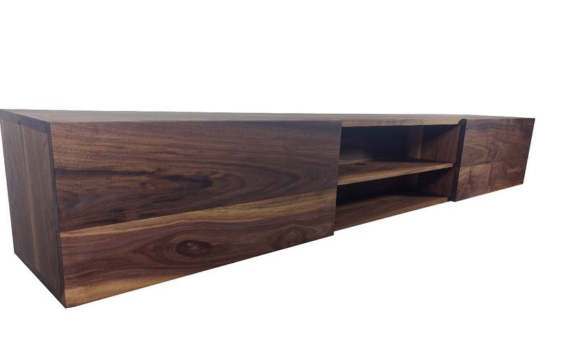 Floating wood Media console with Lined Drawers