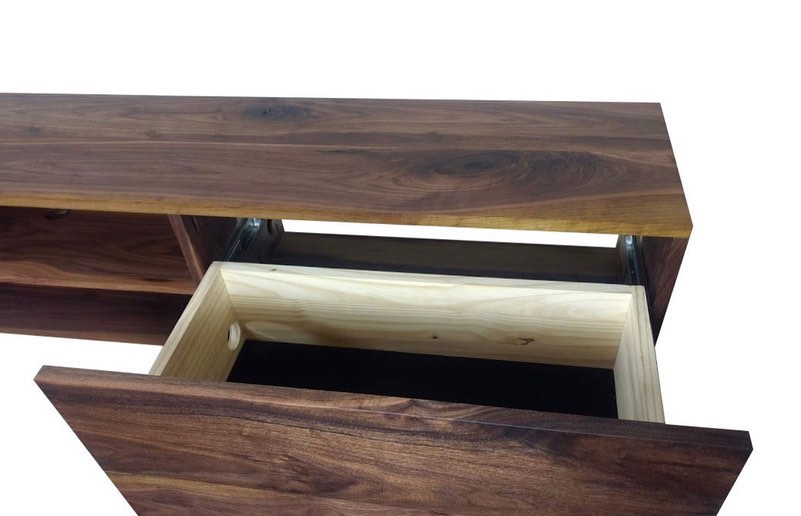 Floating wood Media console with Lined Drawers