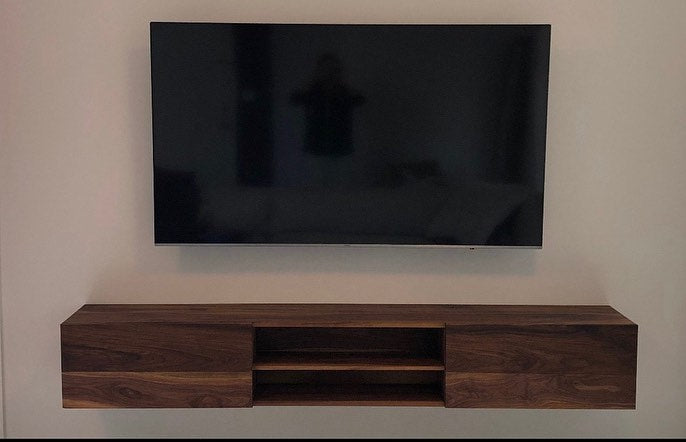 Floating wood Media console with Lined Drawers