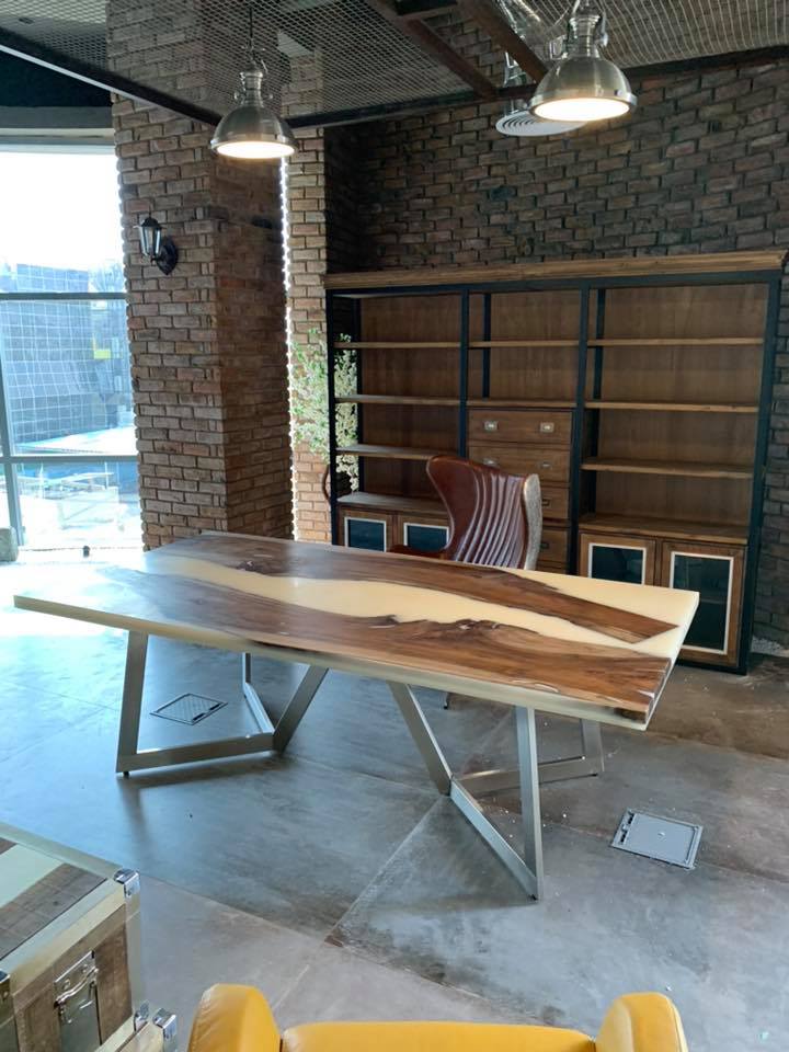 Bridgeport Epoxy Resin walnut Live edge Desk/Dining Table