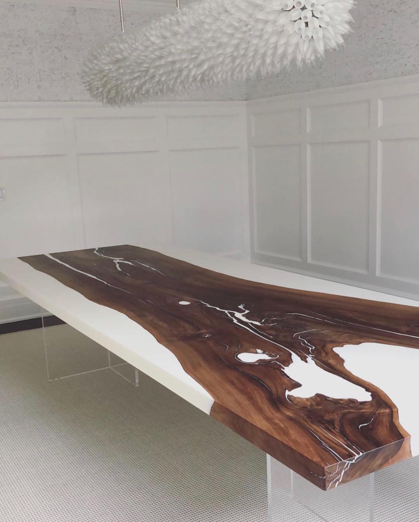 Ivory Epoxy Resin Live Edge Plexiglass Dining Table