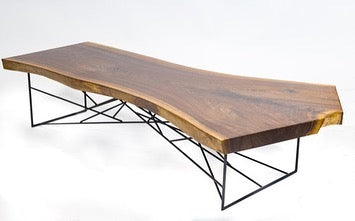 Azadirachta indica Darkened Live Edge Geo Metal Mesh Dining Table